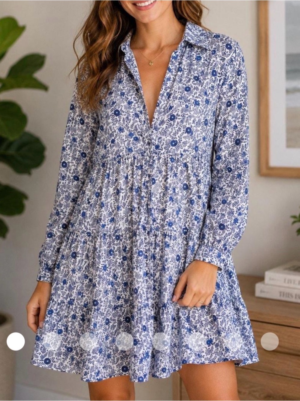 J Crew Blue Floral Tiered Shirt Dress - Women's
